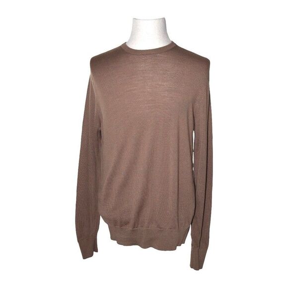 Uniqlo 100% Pure Wool Knit Long Sleeve Sweater Men’s Sz L Camel Brown Top - Picture 1 of 7